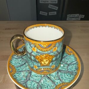 Versace Turquoise & Gold Medusa Espresso Cup and Saucer